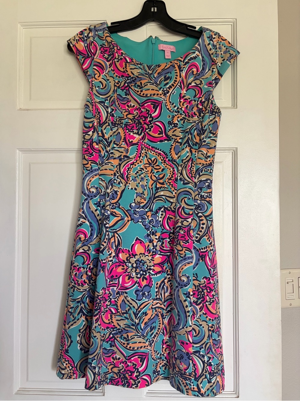 Lilly Pulitzer Briella Turquoise, Pink & Coral Paisley Fit-and-Flare Midi Dress